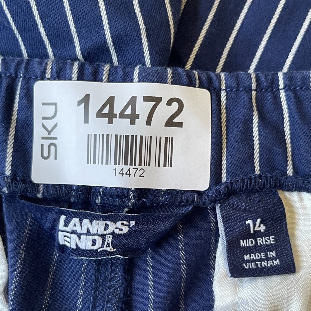 Lands' End‎ Ankle Pants Women Size 14 Navy Mid Rise Pull-On Pinstripe Stretch - Picture 3 of 12